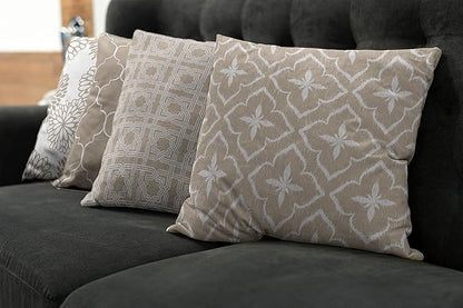 Ambesonne Vintage Throw Pillow Cushion Case Pack of 4, Monochrome Design Grid Trellis Quatrefoil Mesh and Dahlia Flowers Modern Print, Modern Accent Double-Sided Digital Printing, 16", Tan and White