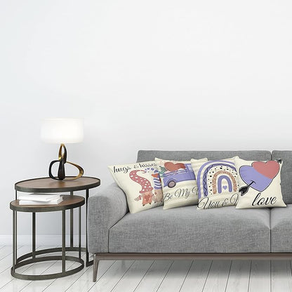 Ambesonne Romantic Throw Pillow Cushion Case Pack of 4, Love Hearts Arrow You and Me Be My Valentine Hugs Kisses Lettering, Modern Accent Double-Sided Digital Printing, 18", Ivory Lavender Pale Rust