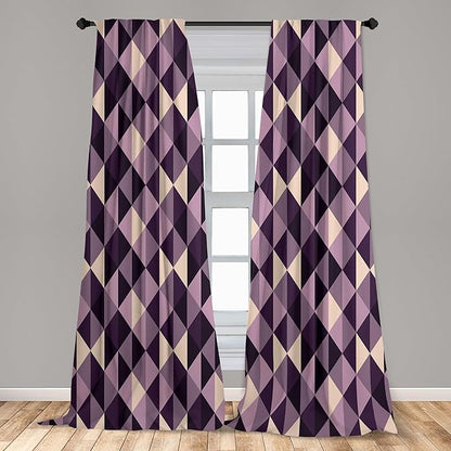 Ambesonne Geometric Window Curtains, Abstract Triangles with Dark and Pale Color Shades, Lightweight Decor 2-Panel Set with Rod Pocket, Pair of - 28" x 84", Dark Purple