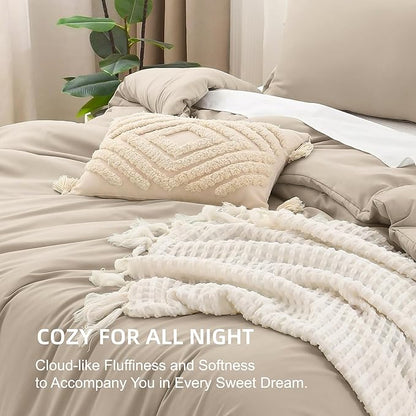 Litanika Khaki Comforter Set Twin/Twin XL Size, 2 Pieces Solid Bedding Comforter Set, All Season Down Alternative Bed Set (66x90In Comforter & 1 Pillowcase)