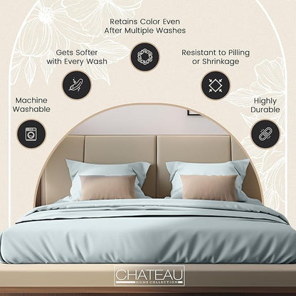 CHATEAU HOME COLLECTION Organic Cotton Sheets Queen Size Bed Set Deep Pockets, 300 TC Cotton Queen Sheet Set, Soft Breathable Elasticated Sheet & Pillowcase Sets, Machine Washable- Light Blue