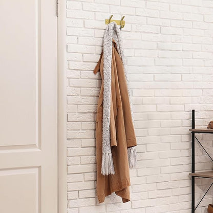 Brushed Gold Small Coat Rack Wall Mount – 6 Inch Stainless Steel Rail with 2 Double Coat Hooks for Entryway, Bathroom, Bedroom, Kitchen – Modern Gold Hook Rack for Coats, Hats, Towels - 2 Pack