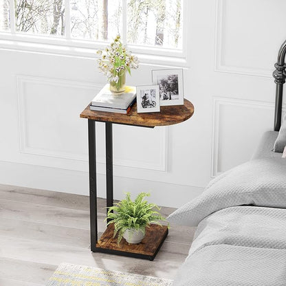 Hosfais Side Table Small End Table, C-Shaped Wood Sofa Table with Metal Frame for Living Room, Bedroom, Small Spaces (Rustic Brown)