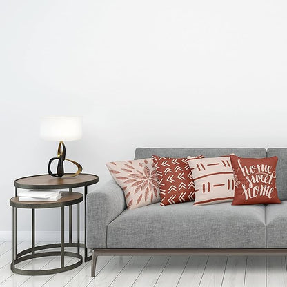 Ambesonne Modern Throw Pillow Cushion Case Pack of 4, Scandinavian Minimal Ornaments Boho Feather Leaves and Home Phrase Print, Modern Accent Double-Sided Digital Printing, 18", Pale Tan and Dark Rust
