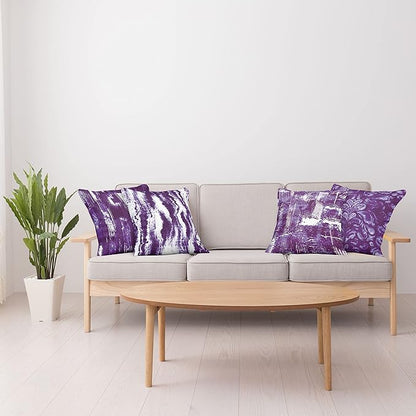 Ambesonne Vintage Throw Pillow Cushion Case Pack of 4, Abstract Grunge Effect Brushstrokes and Waving Striping Stains Paisley Drops, Modern Accent Double-Sided Digital Printing, 18", Ceil Blue Purple