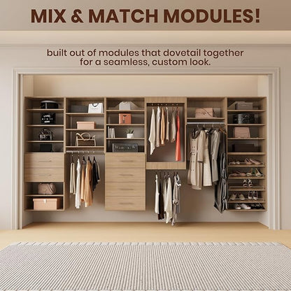 ROOMTEC 31.5" 2 Drawer Short Tower Closet Unit, Modular Closet System with Drawers and Shelf, Wardrobe Organizer for Bedroom or Walk-in Closet, Wall Mounted, Customizable Clothes Storage Unit, Wood