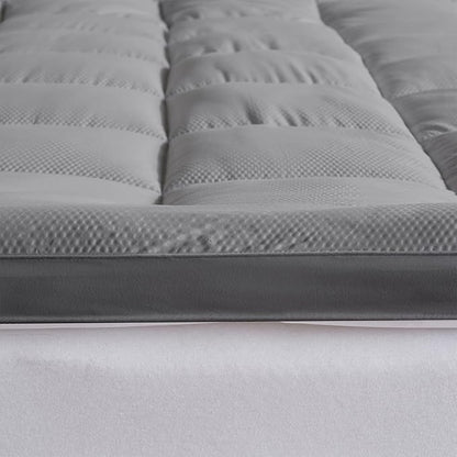 Great Bay Home Full Mattress Topper. Thick, Elastic Corner Mattress Protector and Cover. Ultra-Soft Pillowtop Mattress Pad. Fits Mattresses Up to 18" (Full, Light Grey)