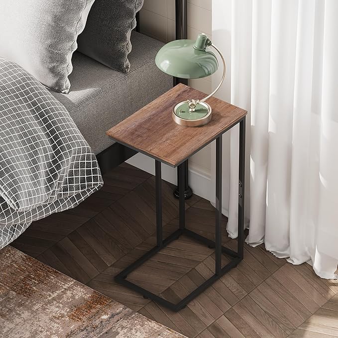 WLIVE Brown Side Table Set of 2, C Shaped End Table Sets, Small Sofa Side Tables Bedroom, Living Room, Home Office, 2-Tier Couch Bedside Table for Small Spaces