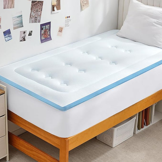Hansleep Memory Foam Twin Mattress Topper Viscose Derived from Bamboo, Pillow Top Mattress Topper Twin with Deep Pocket, Breathable Mattress Pad for Back Pain Relief, 39" x 75", White