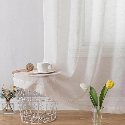 OWENIE Natural Linen Blend Sheer Curtains 72 inches Long 2 Panels Set for Bedroom, Light Filtering Farmhoues Door Curtain for Living Room Drapes, Each 40 W x 72 L
