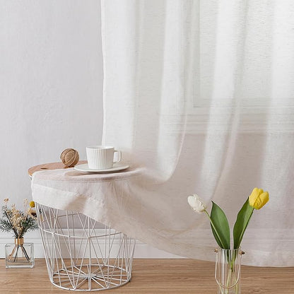 OWENIE Linen Blend Sheer Curtains 84 inches Long 2 Panels Set for Bedroom, Natural Linen Light Filtering Semi Sheer Cutain for Living Room Rod Pocket Drapes, 2pcs, Each 40 W x 84 L