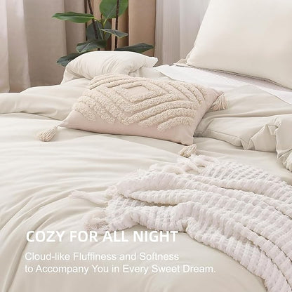 Litanika Oversized King Comforter 120x120, 3 Pieces Beige Lightweight Solid Bedding Comforter Set, All Season Fluffy Bed Set (1 Comforter & 2 Pillowcases)