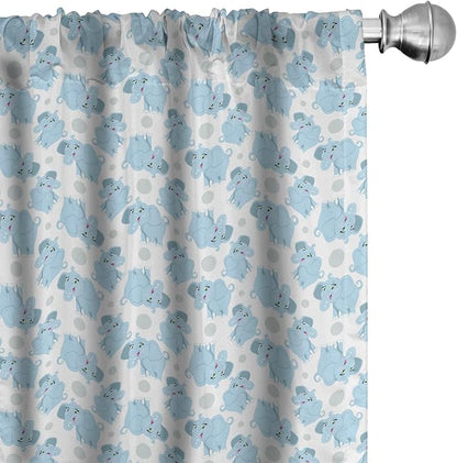 Ambesonne Animal Cartoon 2 Panel Curtain Set, Happy Smiling Pattern with Dots Animal, Lightweight Window Treatment Living Room Bedroom Decor, Pair of - 28" x 63", Pale Blue Sky Blue White