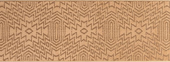 Custom Length Cut to Size Tribal Ethnic Southwestern Inspired Hallway Runner Rug, Non Slip Rubber Backed, 31 inch Wide X Customized Length, Inca Tan, 31 inch X 21 feet