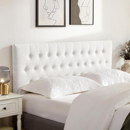 Tufted Upholstered Headboard Twin Size, Solid Wood Head Board with Durable Metal Legs, Adjustable Height Twin XL headboard from 37” to 51” Fabric Headboard in Modern Button Design, White