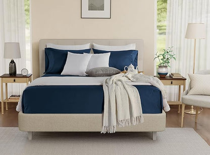 100% Egyptian Cotton Sheets For King Size Bed, 800 Thread Count Deep Pocket King Sheet Set, Elasticated Sheet & Pillowcase Sets, No Pill & Shrink, Soft & Comfy Naturally Cool & Breathable- Dark Denim