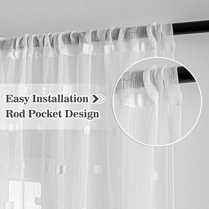MYSKY HOME White Curtains for Bedroom 63 Inch Length Long Sheer Curtains for Kids Room Nursery Curtains with White Patched Design Rod Pocket Privacy Window Drapes Dining Room 52" x 63" 2 Panels