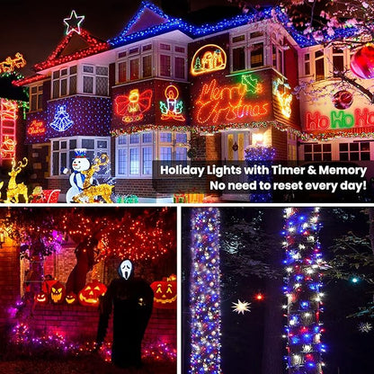 Brizled Christmas String Lights, 33ft 100 LED Color Changing Christmas Lights with Remote, RGB Christmas Tree Light Dimmable Music Plugin Mini Xmas Light Outdoor for Xmas Party Home