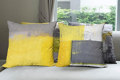 Ambesonne Modern Throw Pillow Cushion Case Pack of 4, Abstract Grunge Themed Geometric Squares with Paintbrush Stroke Effect Ornament, Modern Accent Double-Sided Digital Printing, 20", Yellow Grey