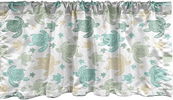 Ambesonne Turtles Window Valance, Illustration of Repeating Motifs of Animal Print in Assorted Tones, Curtain Valance for Kitchen Bedroom Decor with Rod Pocket, 54" X 12", Seafoam and Grey Yellow