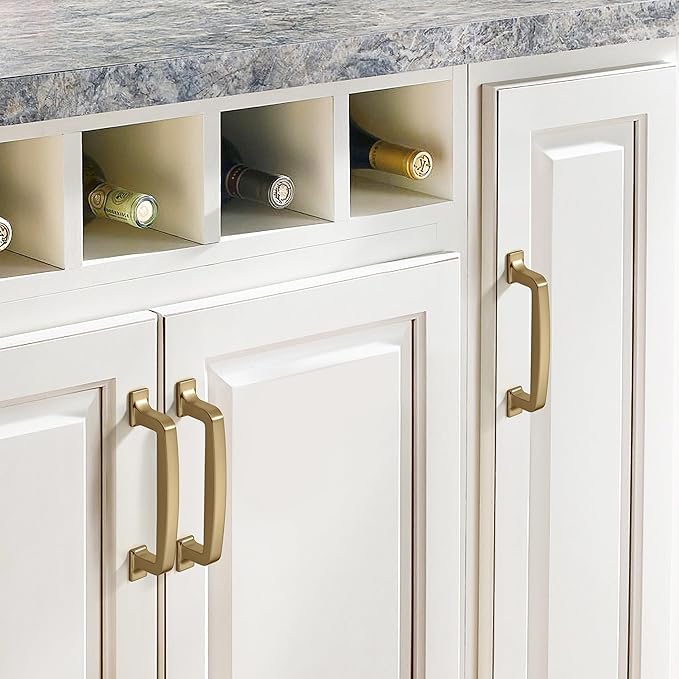 Khtumeware 10 Pack 3-3/4 Inch Brushed Brass Gold Drawer Pulls Handles for Cabinets