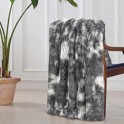 Tuddrom Decorative Extra Soft Fuzzy Faux Fur Throw Blanket 50" x 60",Solid Reversible Long Hair Shaggy Blanket,Fluffy Cozy Plush Comfy Microfiber Fleece Blanket for Couch Sofa Bedroom,Tie Dye Grey