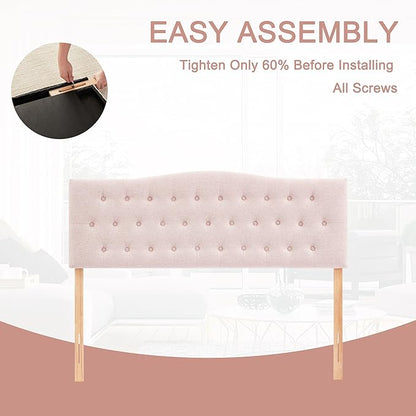 Tufted Upholstered Headboard Queen Size, Sturdy and Durable Solid Wood Bed headboard, Fabric Headboard Adjustable Height from 37” to 51”, Modern Button Diamond Design Head Board, Pink