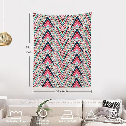 Batmerry Modern Stripe Geometric Tapestry,Boho Tribal ethnic Seamless striped Wall Art Hanging Decoration Polyester Fiber White Ruffled Around for Dorm Room Bedroom Living Room, 59.1x39.4 inches