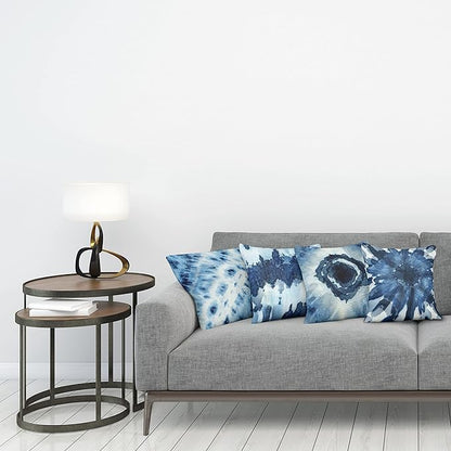 Ambesonne Watercolor Throw Pillow Cushion Case Pack of 4, Abstract Design Ikat Inspired Tribal Themed Painting Look Oceanic Tones Print, Modern Accent Double-Sided Digital Printing, 18", Slate Blue