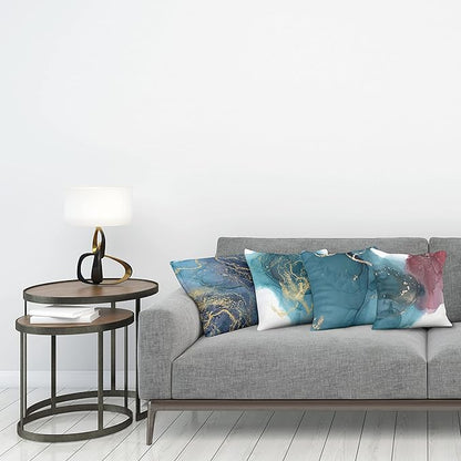 Ambesonne Marble Print Throw Pillow Cushion Case Pack of 4, Modern Style Hazy Stains and Blots Shadowy Effect Watercolor Look, Modern Accent Double-Sided Digital Printing, 24", Teal Pale Ruby Mustard