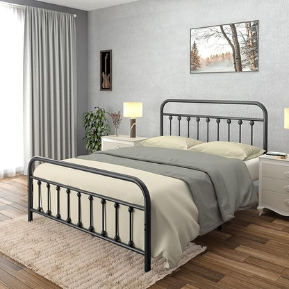 Golden Gate Beds Victorian Vintage Style King Size Metal Bed Frame with Wrought Iron Headboard and Footboard – Classic Platform Bed with 11" Storage Space, No Box Spring Required, Black Finish