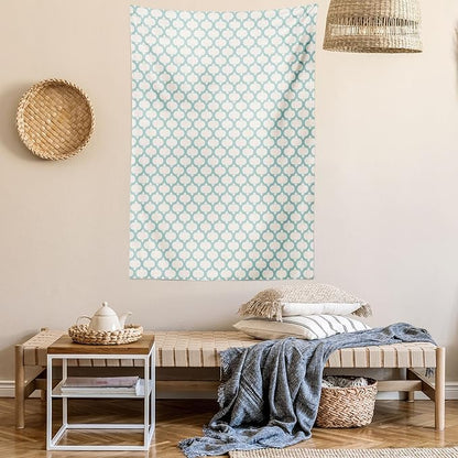 Ambesonne Ikat Tapestry, Mesh Patterns and Lines on Vintage Backdrop Retro Ikat Style Boho Print, Wall Hanging for Bedroom Living Room Dorm Decor, 40" X 60", Turquoise Cream