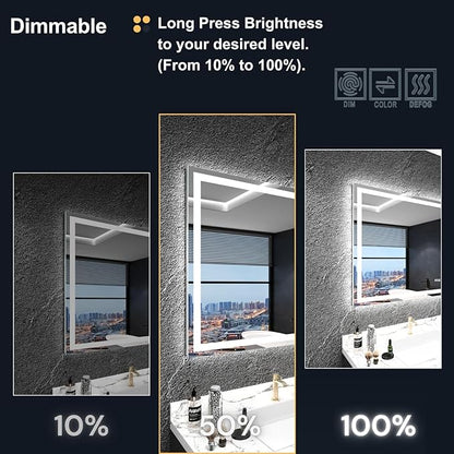 LED Bathroom Mirror with Lights 40"x 38", Front Lit and Backlit Mirror,Stepless Dimmable,Anti-Fog, Shatter-Proof, Memory, Lighted Vanity Mirror for Wall (Horizontal/Vertical)