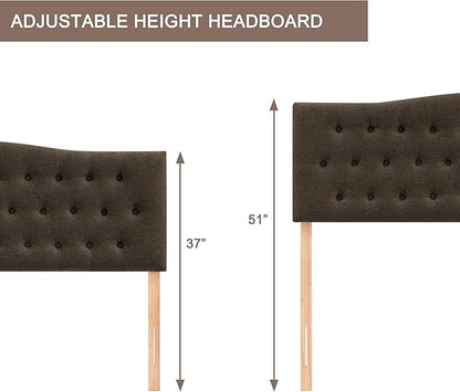 Tufted Upholstered Headboard King Size, Sturdy and Durable Solid Wood Bed headboard, Fabric Headboard Adjustable Height from 37” to 51”, Modern Button Diamond Design Head Board, Chocolate