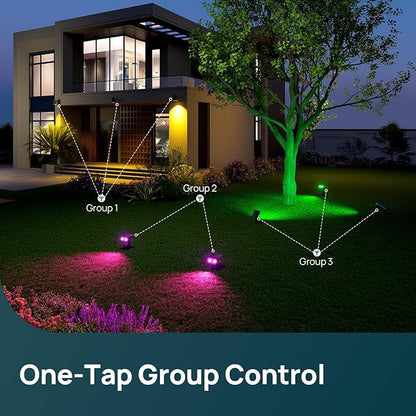 Linkind Smart Solar Spot Lights Outdoor SL5C, Solar Lights Outdoor Spotlight Color Changing APP/Voice Control Landscape Lighting, IP67 Christmas Halloween Decorations for Yard, Garden, Pathway(8 Pack)