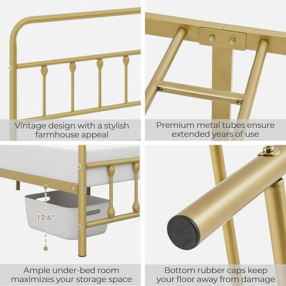 Yaheetech Classic Metal Platform Bed Frame Mattress Foundation with Victorian Style Iron-Art Headboard/Footboard/Under Bed Storage/No Box Spring Needed/Queen Size Antique Gold