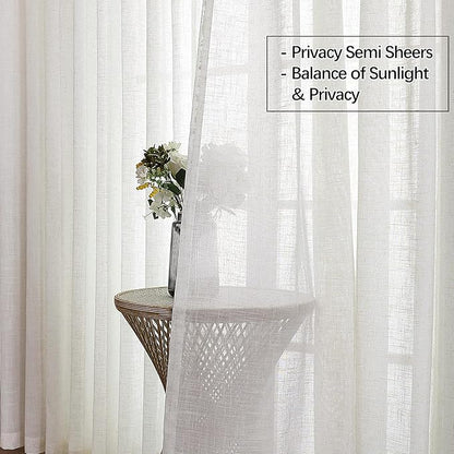 Neutral Linen Sheer Pinch Pleated Sliding Door Curtains, 2x50 Inches Width, Ivory Beige Light Filtering Drapes 108 Inches Long, Textured Farmhouse Floor to Ceiling Window Curtain Panels