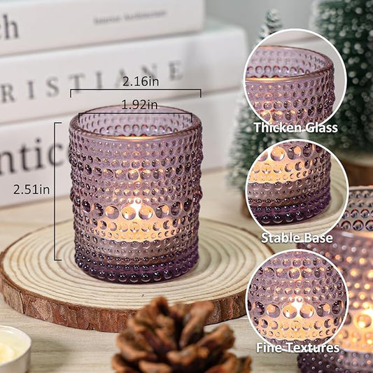 24 Pcs Votive Candle Holders, Purple Glass Holders Bulk for Table Centerpiece, Tea Lights Candle Holders for Wedding Shower, Party and Home Decor