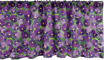 Ambesonne Botanical Window Valance, Green Field Full of Burgeoning Pansy Inflorescence Garden Flourish Bedding Plants, Curtain Valance for Kitchen Bedroom Decor with Rod Pocket, 42" x 18", Purple