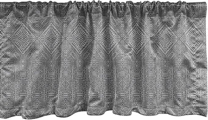 Ambesonne Aztec Window Valance Pack of 2, Pattern of Symmetric Tribal Inspired Streaks and Motifs in Greyscale Tones, Rod Pocket Curtain Valances for Kitchen Bedroom, 42" X 18", Pale Grey and Dimgray