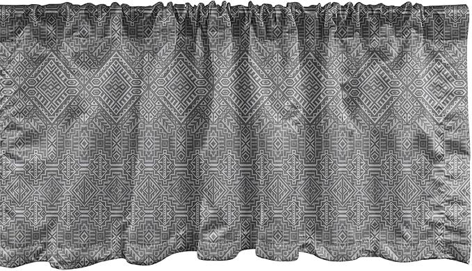 Ambesonne Aztec Window Valance Pack of 2, Pattern of Symmetric Tribal Inspired Streaks and Motifs in Greyscale Tones, Rod Pocket Curtain Valances for Kitchen Bedroom, 54" X 18", Pale Grey and Dimgray