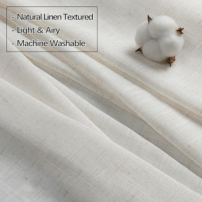 Neutral Linen Sheer Pinch Pleated Sliding Door Curtains, 2x50 Inches Width, Ivory Beige Light Filtering Drapes 90 Inches Long, Textured Modern Farmhouse Window Curtain Panels