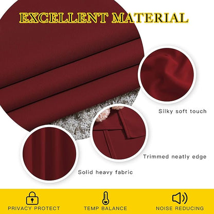 NICETOWN Blackout Burgundy Red Curtains and Drapes - Window Treatment Thermal Insulated Solid Grommet Blackout Draperies for Kitchen/Cafe (Set of 2, W34 x L50)