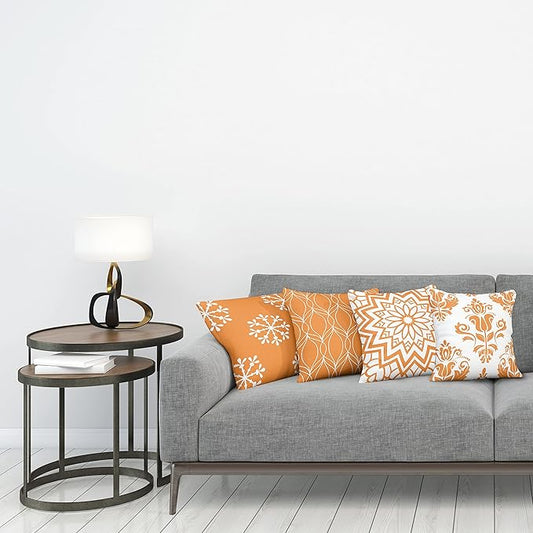 Ambesonne Retro Throw Pillow Cushion Case Pack of 4, Trellis Grid Medieval Floral Damask Mandala Flower Ornament in Modern Monochrome, Modern Accent Double-Sided Digital Printing, 24", Burnt Orange