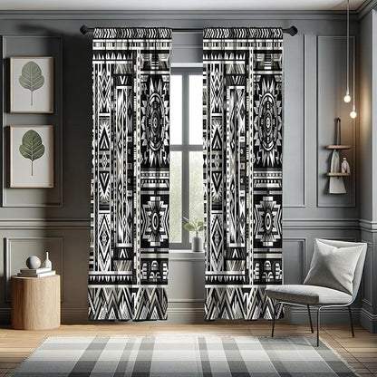 Ambesonne Southwestern Window Curtains Pack of 2, Monochrome Colors Design with Zigzags Arrows and Cultural Motifs, Lightweight Set with Rod Pocket, 4 Panels of - 28" x 95", Charcoal Grey Pale Sepia