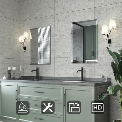 Mirrorons Beveled Mirror, Bathroom Mirrors for Wall 18" x 24", Frameless Rectangle Bathroom Mirror with Beveled Edge, Hangs Horizontally or Vertically, Tempered Glass Upgraded Packing