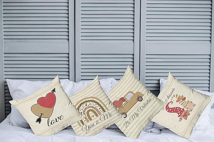 Ambesonne Romantic Throw Pillow Cushion Case Pack of 4, Love Hearts Arrow You and Me Be My Valentine Hugs Kisses Lettering, Modern Accent Double-Sided Digital Printing, 16", Ivory Camel and Dark Pink