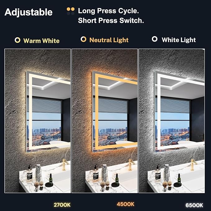 LED Bathroom Mirror 72"x 32",Front Lit and Backlit Bathroom Mirror with Lights,Stepless Dimmable,Anti-Fog, Shatter-Proof, Memory, 3 Colors Lighted Vanity Mirror (Horizontal/Vertical)