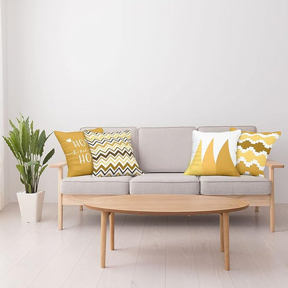 Ambesonne Modern Throw Pillow Cushion Case Pack of 4, Geometric Style Pattern of Triangles Zigzags Love Home Phrase Print, Modern Accent Double-Sided Digital Printing, 18", Pale Orange Amber and White