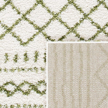 SAFAVIEH Arizona Shag Collection Area Rug - 5'1" x 7'6", Ivory & Green, Moroccan Design, Non-Shedding & Easy Care, 1.6-inch Thick Ideal for High Traffic Areas in Living Room, Bedroom (ASG741Y)